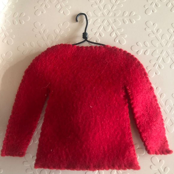 Hand-sewn Red Ugly Cute Felt Sweater Ornament on a hanger - Picture 3 of 5